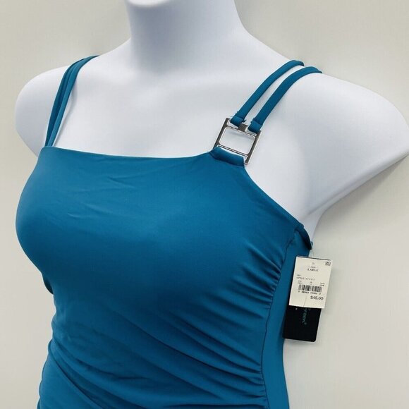 Aqua Green Womens Large UPF 50 Double Strap Asymmetrical One Piece Swimsuit 1977 - Picture 5 of 9